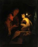 Godfried Schalcken Godfried Schalcken, Two men examining a painting by candlelight oil painting on canvas